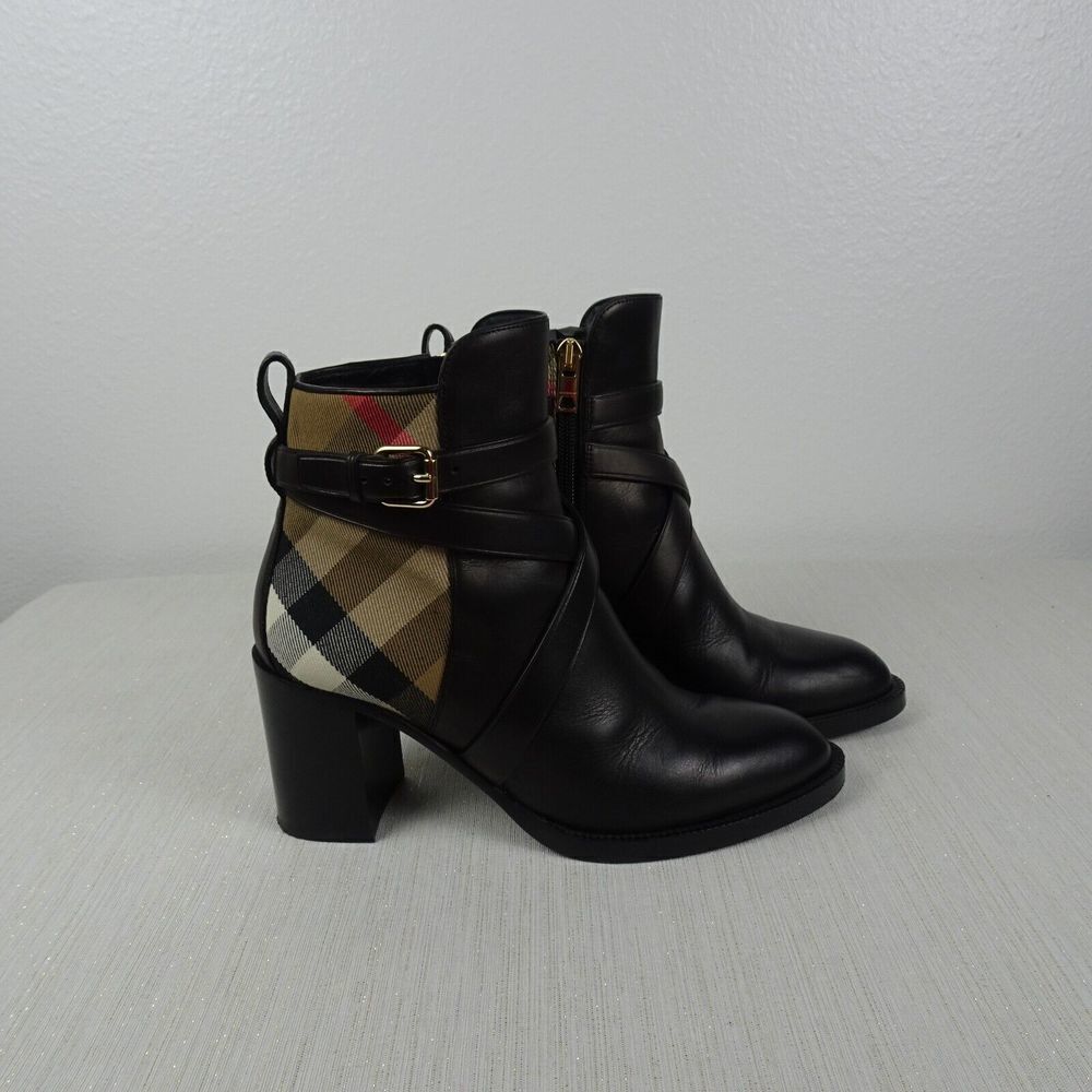 BURBERRY Women's Booties Vaughan Vintage Check & Leather Ankle Boots Heels 37 - Picture 5 of 14